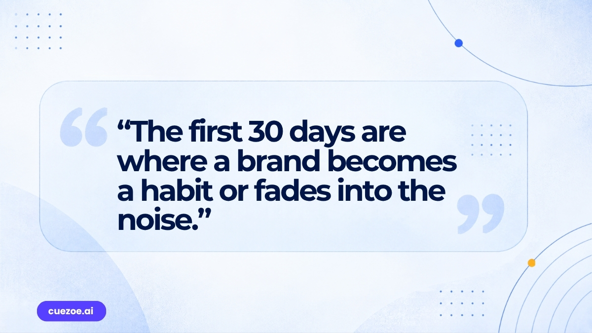 Quote: the first 30 days are where a brand becomes a habit or fades into the noise